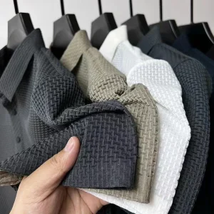 New Men's Business Casual Short Sleeved Bone Flower Solid Color POLO Shirt Fashion Breathable Comfortable Summer Versatile Top